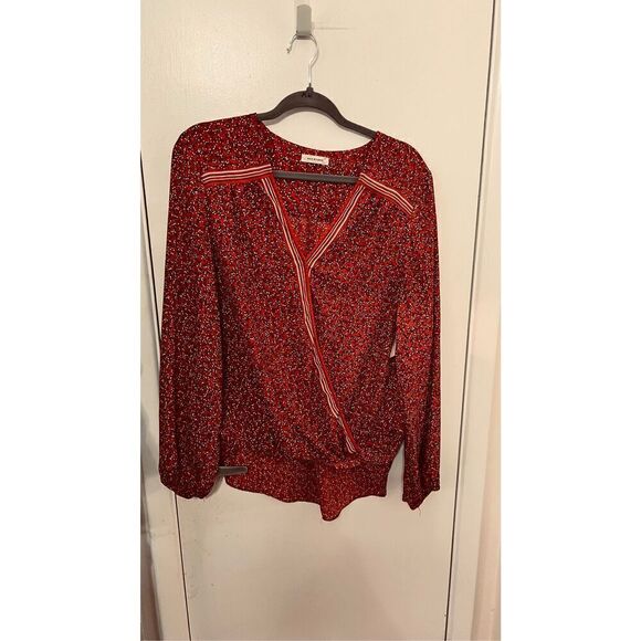 Max Studio Red Long Sleeve Wrap Bubble Hem Blouse XL - Picture 1 of 9